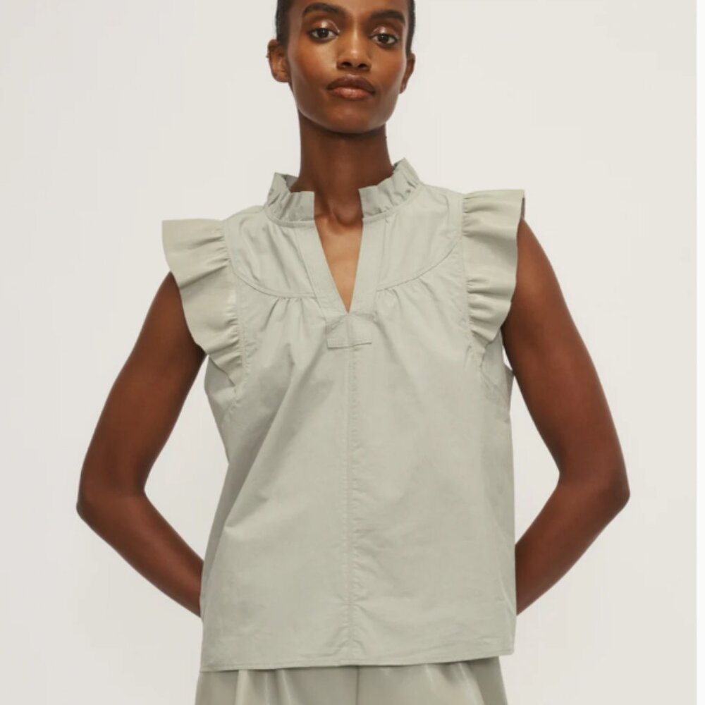 Melissa Nepton $145 Liana Blouse Ruffle Sleeve Faux Leather Classic Sz Small NWT